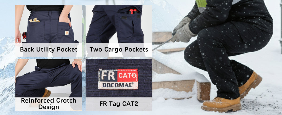 Modacrylic Cotton Fleece Lined Stretch Winter Cargo Pants-9328