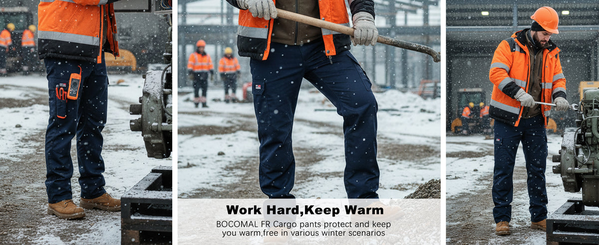 Modacrylic Cotton Fleece Lined Stretch Winter Cargo Pants-9328