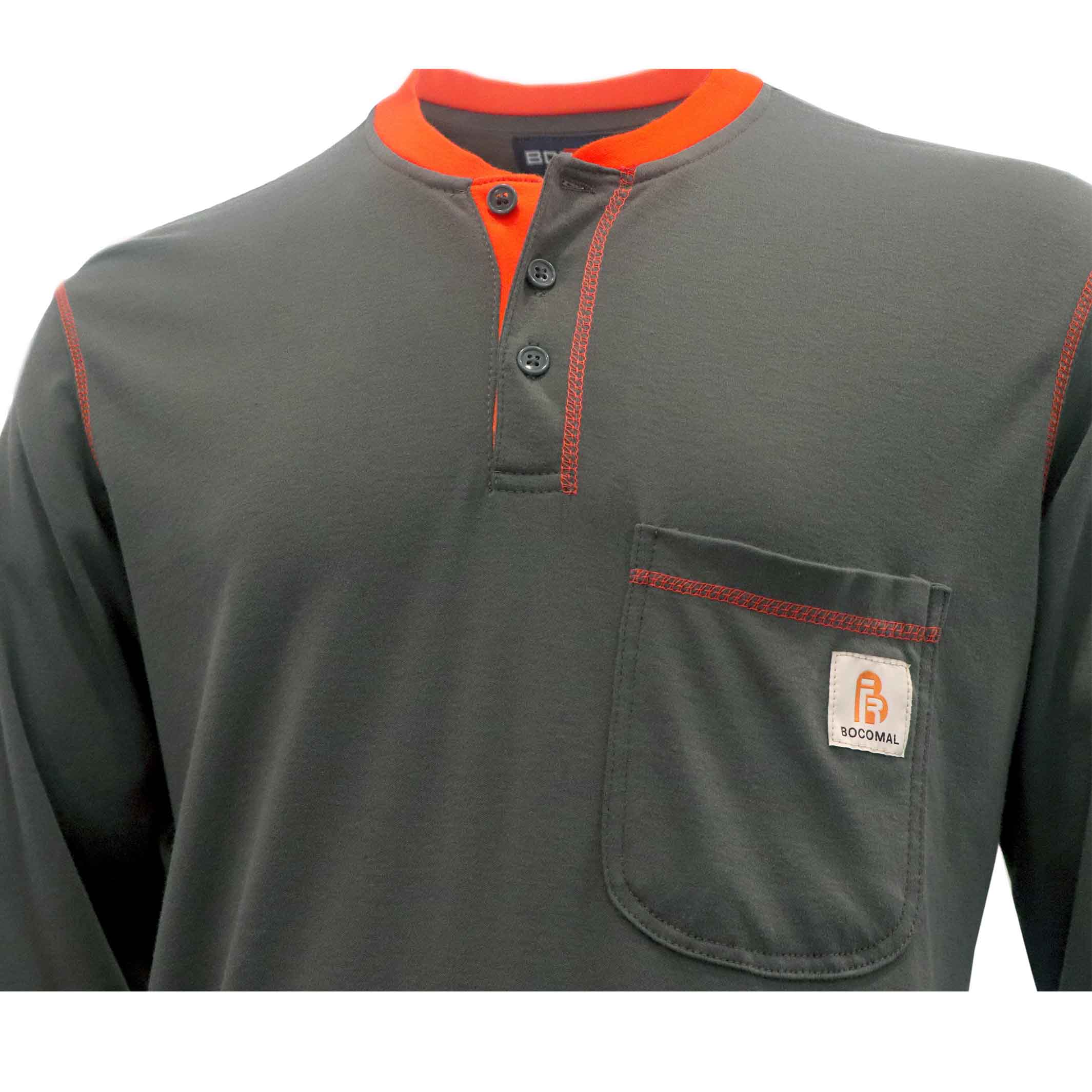 5.5OZ Button Pullover T-Shirts /Contrast Neck Trim-3208-2